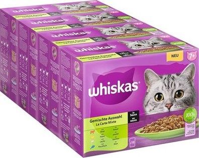 Whiskas Senior 7+ Katzen-Nassfutter Gemischte Auswahl in Sauce, 48 Beutel 12x85g
