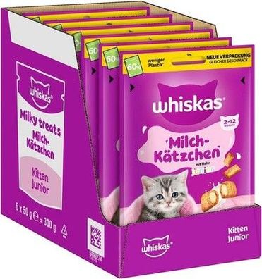 Whiskas Milch-Kätzchen Katzensnacks 2-12 Monate 6 x 50g – mit Milchgeschmack
