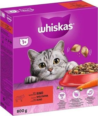 Whiskas Adult 1+ Trockenfutter Rind, 5x800g (5 Packungen) - Katzen-Trockenfutter