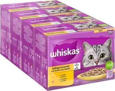 Whiskas Senior 11+ Katzennassfutter Geflügel Auswahl in Gelee, 48 Beutel, 12x85g
