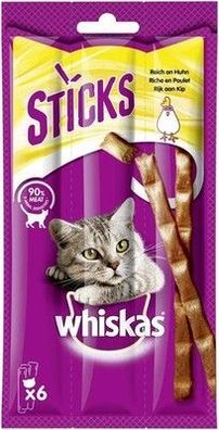 Whiskas Sticks Reich an Huhn 14x 6 Stück - Katzen-Snacks, Trocken, für Katze