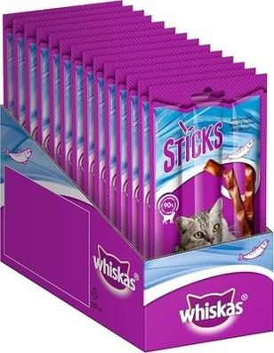 Whiskas Sticks Packung Reich an Lachs 14 x 6 x 6g, Alle Altersstufen, Katzten