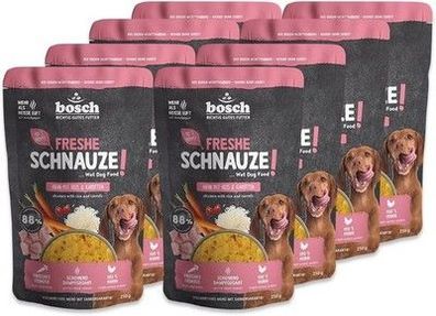 Bosch Freshe Schnauze, Huhn Reis & Karotten 8 x 250 g, Dampfgegartes Nassfutter