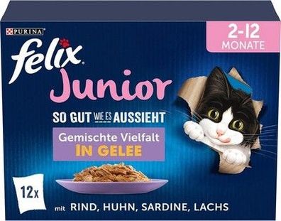 FELIX So gut wie es aussieht Junior Futter nass in Gelee, (6 x 12 Beutel à 85g)