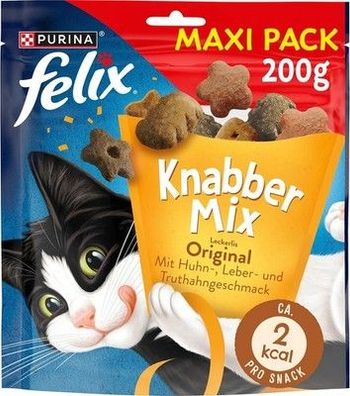 FELIX KnabberMix Original Katzensnack, Knusper-Leckerlie mit 3 Sorten, 200 Gramm