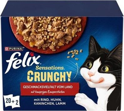FELIX Sensations Crunchy Katzenfutter nass Gelee Sorten-Mix (4x 20 Beutel à 85g)