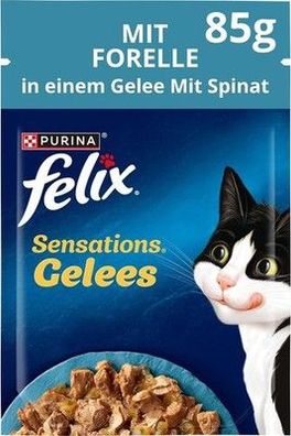 FELIX Sensations Gelees Katzenfutter nass, Forelle & Spinat in Gelee (26 x 85g)