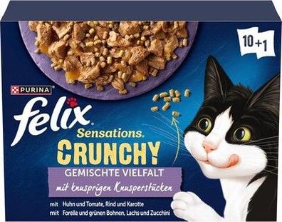 FELIX Sensations Crunchy Katzenfutter nass Gelee Sorten-Mix (6x 10 Beutel à 85g)