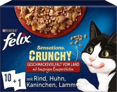 FELIX Sensations Crunchy Katzenfutter nass Gelee Sorten-Mix (6x 10 Beutel à 85g)