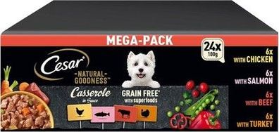 Cesar Natural Goodness Hunde Nassfutter in Schale 4 Varietäten, 24 x 100g