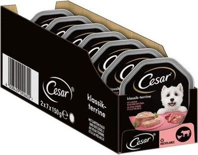 Cesar Hundefutter Nassfutter Klassiker Kalb & Geflügel (7 x 2 Schalen x 150 g)