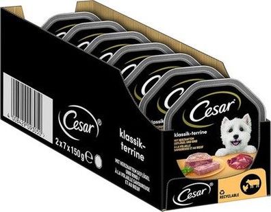 Cesar Hundefutter Nassfutter Klassiker Geflügel & Rind (7 x 2 Schalen x 150 g)