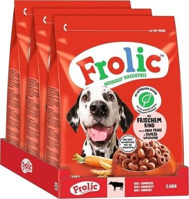 FROLI Beutel Rind 3 x 2,6kg, Hundefutter, Granulat, für ausgewachsene Hunde