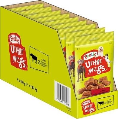 FROLIC Hundesnacks Unterwgs im Beutel mit Rind 9x180g, Futter, Snack, Hunde