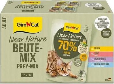 GimCat Near Nature Probier-Mix 12er Getreidefreies Nassfutter Katzen (12 x 85 g)