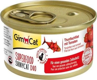 GimCat Superfood ShinyCat Duo Thunfisch mit Tomaten - Katzenfutter (24 x 70 g)