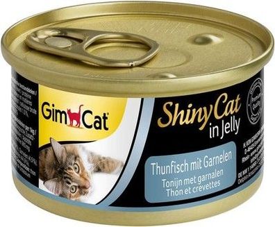 GimCat ShinyCat in Jelly Thunfisch mit Garnelen Nassfutter mit Fisch (24 x 70 g)