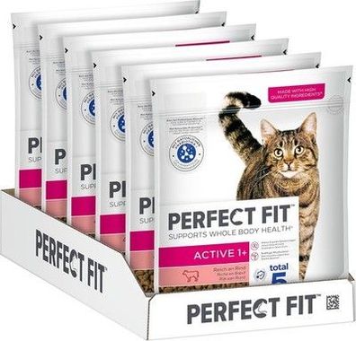 Perfect FIT Adult Trockenfutter erwachsene Katzen ab 1 Jahr Rind 750g (6 Beutel)