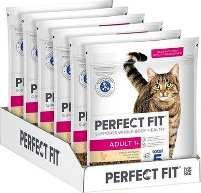 Perfect FIT Adult Trockenfutter für Katzen ab 1 Jahr - Huhn, 750g (6 Beutel)