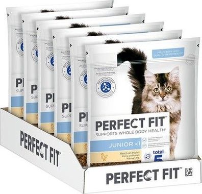 Perfect FIT Junior Trockenfutter für Katzen unter 1 Jahr - Huhn, 750g (6 Beutel)