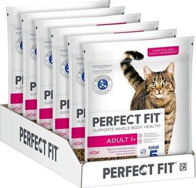 Perfect FIT Adult Trockenfutter für Katzen ab 1 Jahr - Lachs, 750g (6 Beutel)