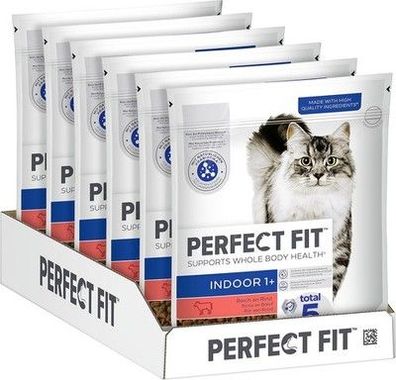 Perfect FIT Indoor Adult Trockenfutter, Katzen ab 1 Jahr - Rind, 750g (6 Beutel)