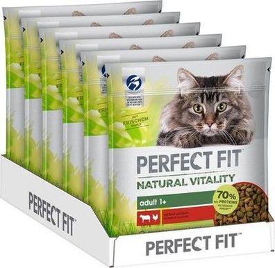 Perfect FIT Natural Vitality - Katzenfutter Trockenfutter 1+ Rind & Huhn 6x 650g