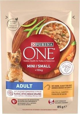 PURINA ONE Mini/Small Adult Hundefutter nass, Huhn & Gemüse, Futter (26 x 85g)