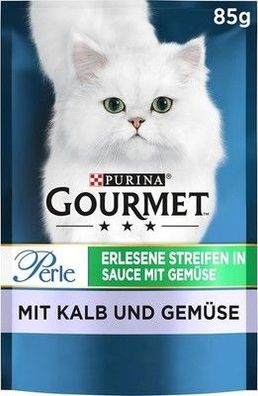 PURINA Gourmet Perle Erlesene Streifen mit Gemüse & Kalb Katzenfutter (26 x 85g)