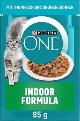PURINA ONE Indoor Formula Katzenfutter nass, zarte Stückchen in Sauce (26 x 85g)