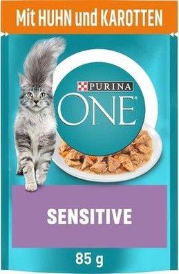 PURINA ONE Sensitive Katzenfutter nass, zarte Stückchen in Sauce Huhn (26 x 85g)