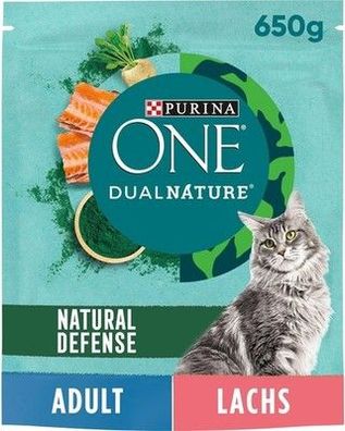 PURINA ONE Dual Nature Katzenfutter trocken mit Spirulina, mit Lachs (6 x 650g)