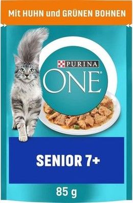 PURINA ONE Senior 7+ Katzenfutter nass, Stückchen in Sauce mit Huhn (26 x 85g)