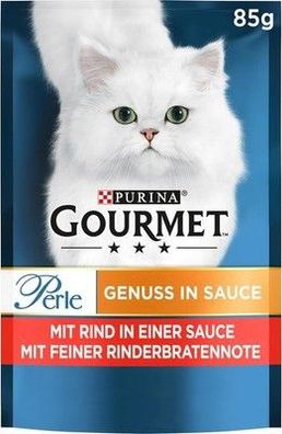 PURINA Gourmet Perle Genuss in Sauce Katzenfutter nass Rind 26er Pack (26 x 85g)