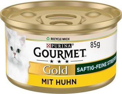 PURINA Gourmet Gold Saftig-feine Streifen, Katzenfutter nass, mit Huhn (12x 85g)