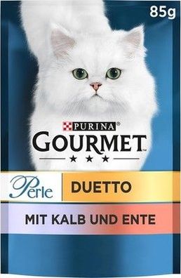 PURINA Gourmet Perle Duetto Katzenfutter nass, mit Kalb und Ente (26 x 85g)