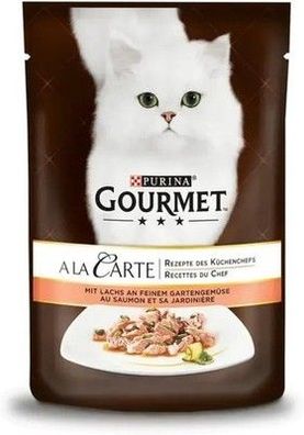 PURINA Gourmet A la Carte Katzenfutter nass, mit Lachs und Gemüse (26 x 85g)