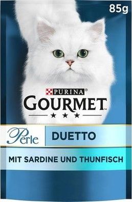 PURINA Gourmet Perle Duetto Katzenfutter nass, Sardinen & Thunfisch (26 x 85g)
