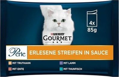 PURINA Gourmet Perle Erlesene Streifen Katzenfutter nass (12 x 4 Beutel à 85g)