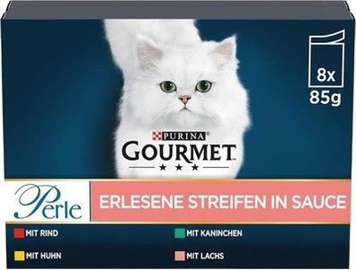 PURINA Gourmet Perle Erlesene Streifen Katzenfutter nass (10 x 8 Beutel à 85g)