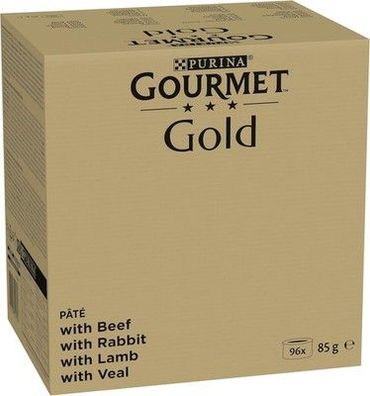 PURINA Gourmet Gold Feine Pastete Katzenfutter Kaninchen, Rind, Kalb Lamm 96x85g