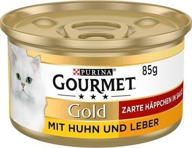 PURINA Gourmet Gold Zarte Häppchen in Sauce Katzenfutter Huhn & Leber (12 x 85g)