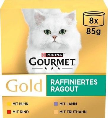 PURINA Gourmet Gold Raffiniertes Ragout Katzenfutter, Sorten(12 x 8 Dosen à 85g)