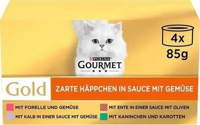 PURINA Gourmet Gold Häppchen Sauce mit Gemüse Katzenfutter (12 x 4 Dosen à 85g)