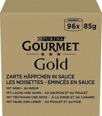 PURINA Gourmet Gold Zarte Häppchen in Sauce Katzenfutter, Sorten-Mix (96 x 85g)