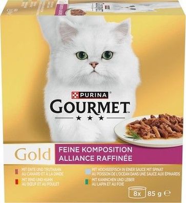 PURINA Gourmet Gold Feine Komposition Katzenfutter nass, (12 x 8 Dosen à 85g)