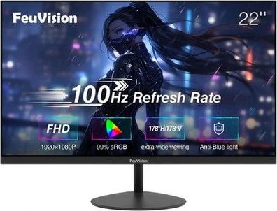 22 Zoll PC Monitor, 100Hz, FHD 1080p, Gaming Monitor, 4ms, VESA, HDMI, VGA