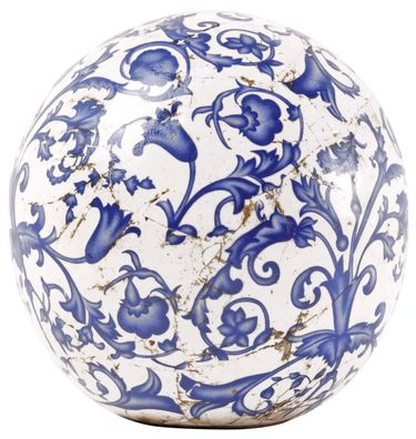 Aged Ceramic Durchmesser 12 cm Deko Kugel weiss blau Garten Landhaus Stil