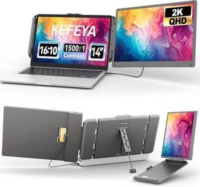 KEFEYA 2K Laptop Monitor Erweiterung-14 Tragbar Monitor für Laptop, Plug & Play