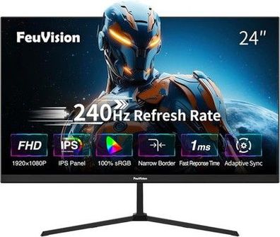 FeuVision 24 Zoll Gaming Monitor, 240Hz, FHD 1080p, PC Monitor, 1ms, IPS Panel